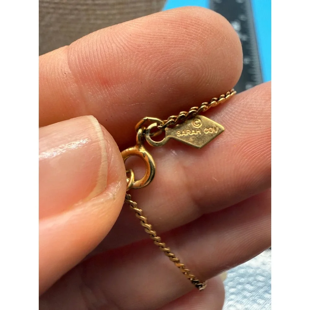 Sarah‎ Coventry Vintage Gold Tone Reversible Heart Mother of Pearl Necklace 16